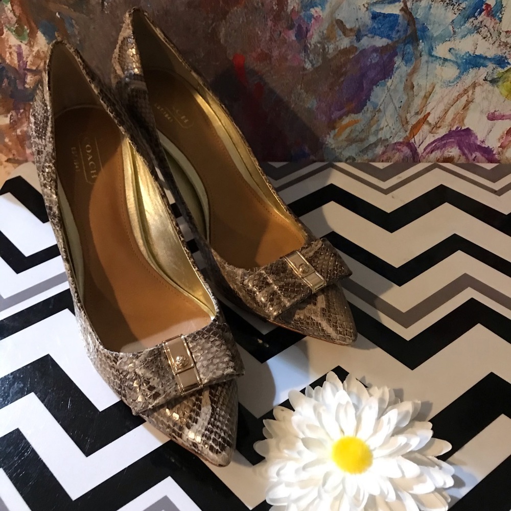 Coach Faux Snakeskin Bow Leather Heels